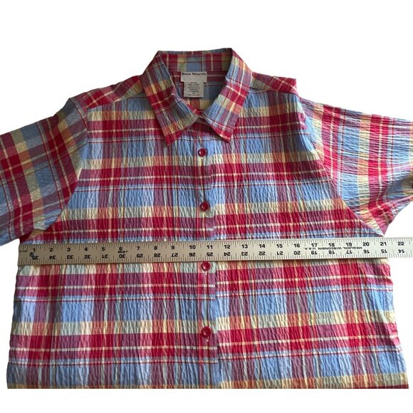 Bon Worth Womens Plaid Button-Up Shirt Medium MP Cotton Polyester - Picture 6 of 7